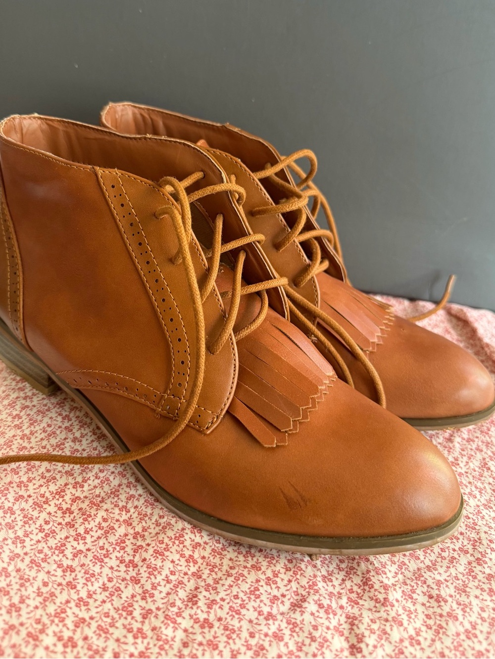 Ashro Cognac Lace-Up Kiltie Ankle Boots